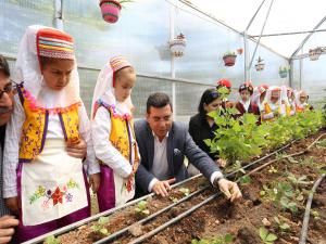 Tütüncü, Okul Serasına Çocuklarla Çilek Ekti